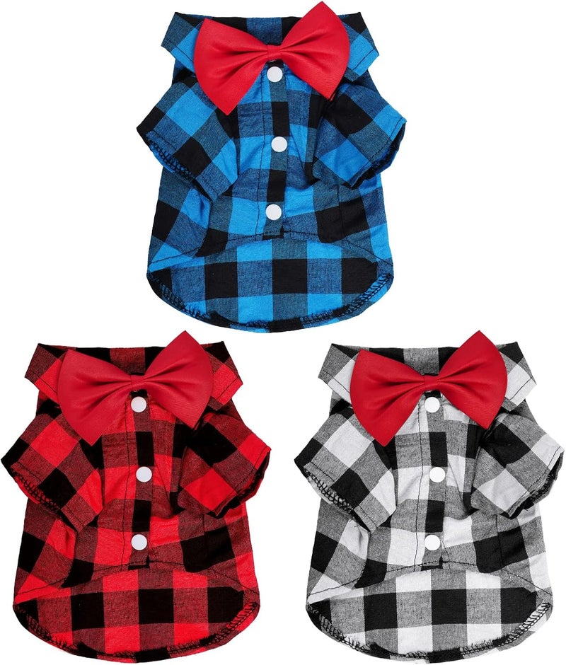 Tongcloud 3 Pack Plaid Puppy Cat Shirt - Cute Dog Shirts for Large Dogs and Cats - Birthday Party and Holiday Photo - Image 1